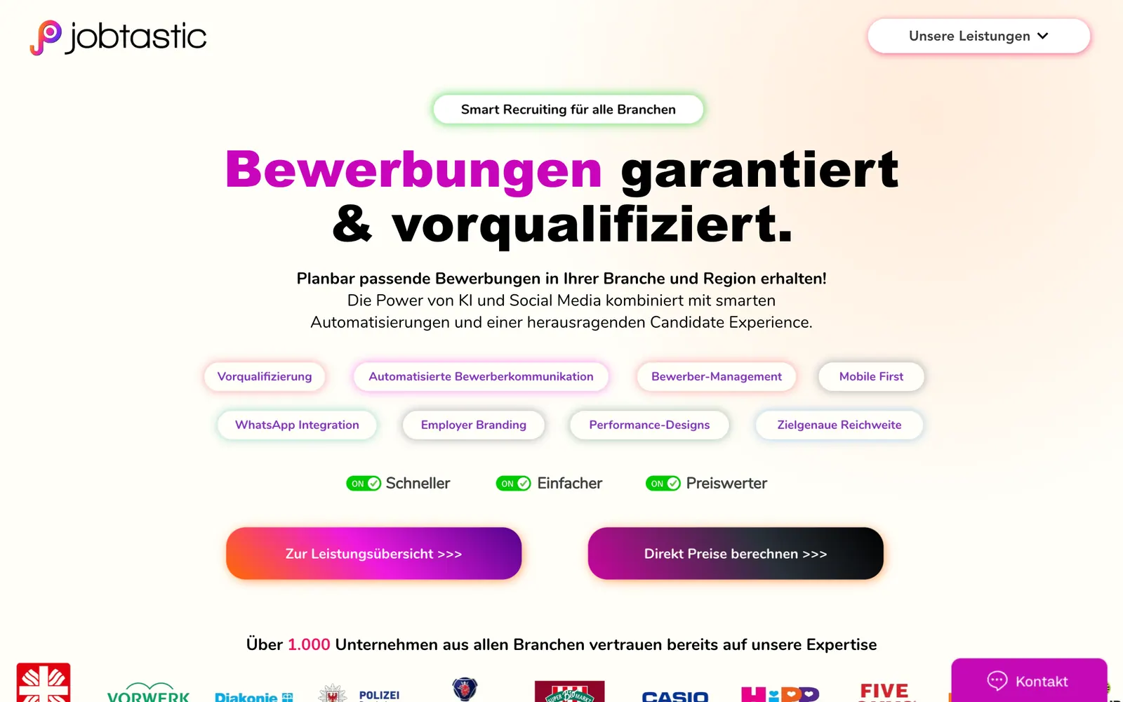 Startseite von jobtastic.io